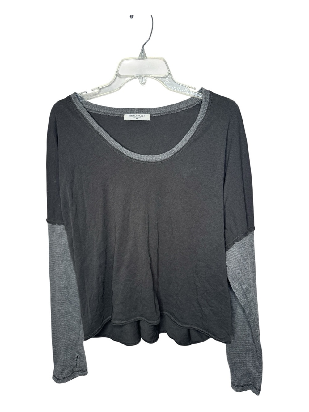 Project Social T Two-Tone Scoop Neck Charcoal & Heather Grey Top. Size Large.